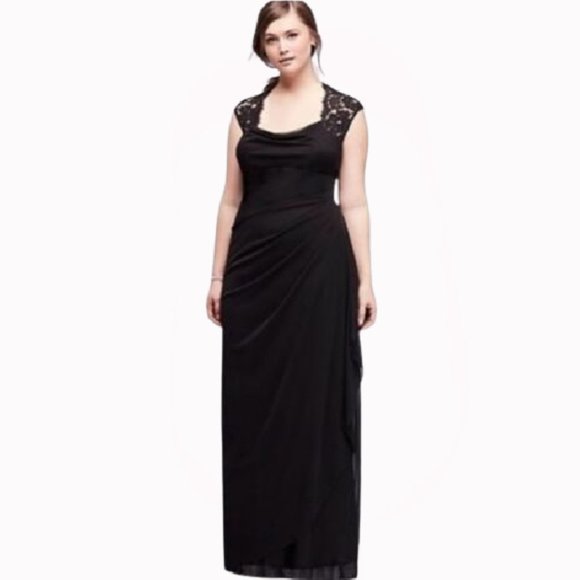 Xscape Dresses Xscape Cap Sleeve Jersey Dress With Lace Detail In Black Size 4w Poshmark